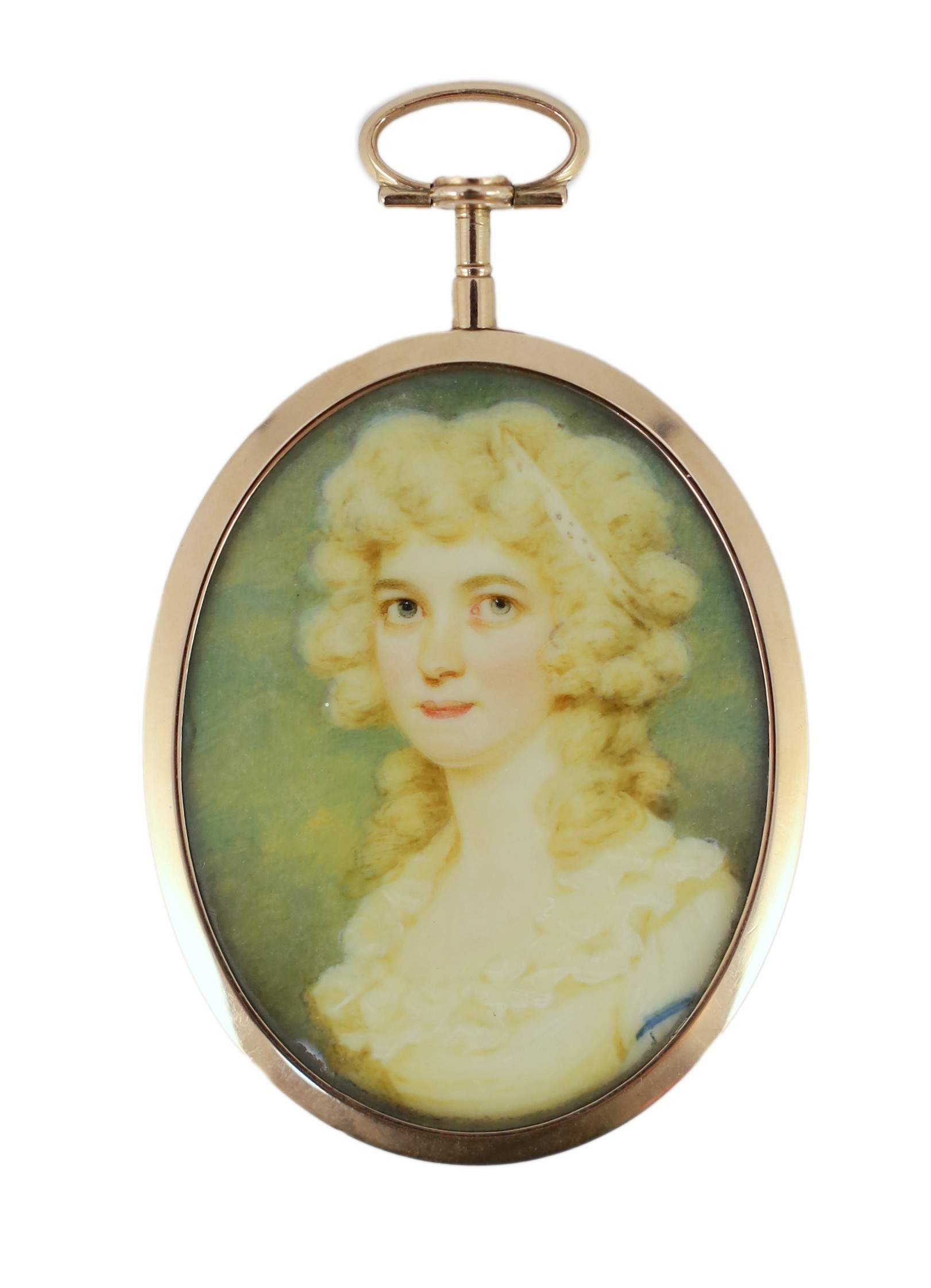 Edward Miles (1752-1828), Miniature portrait of a lady, watercolour on ivory, 5 x 3.75cm